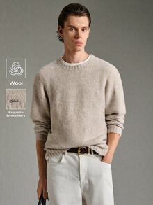 Calmiston Men's Mohair Effect Long Sleeve Knit Sweater Old Money Holiday / Vacation Autumn Grey Comfortable For Daily Outings And Activities - Light Grey - View 7