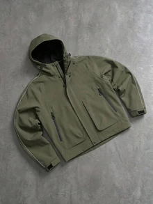 Manfinity CityGents MEN Spring Casual Graphic Patchwork Vacation American Jacket, Cargo/ Work Bomber Autumn/Winter, Style, Couple Outfit, Olive Green - Army Green - View 2