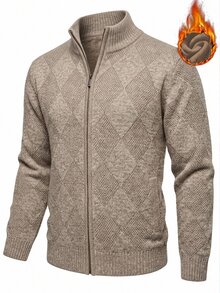 Manfinity CityGents Men's Patchwork Quilted Cardigan Old Money Formal Keep Warm - Beige - View 2
