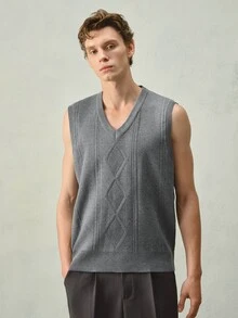RONVEXI Old Money Casual Men's Spring/Summer/Autumn Jacquard Knit Sweater Vest Holiday Vacation House Light Grey - Light Grey - View 3