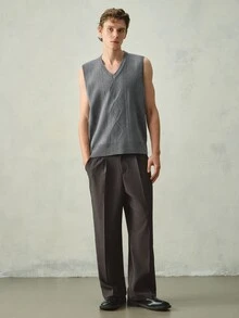 RONVEXI Old Money Casual Men's Spring/Summer/Autumn Jacquard Knit Sweater Vest Holiday Vacation House Light Grey - Light Grey - View 6
