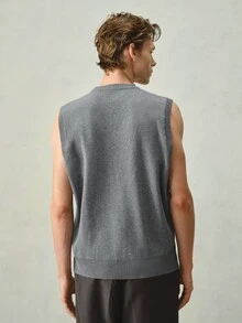 RONVEXI Old Money Casual Men's Spring/Summer/Autumn Jacquard Knit Sweater Vest Holiday Vacation House Light Grey - Light Grey - View 7