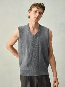 RONVEXI Old Money Casual Men's Spring/Summer/Autumn Jacquard Knit Sweater Vest Holiday Vacation House Light Grey - Light Grey - View 4