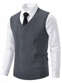 RONVEXI Old Money Casual Men's Spring/Summer/Autumn Jacquard Knit Sweater Vest Holiday Vacation House Light Grey - Light Grey - View 2