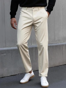 Manfinity CasualCool Men's Minimalist Casual Button Pocket Pants For Office - Khaki - View 3
