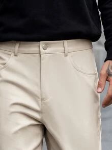 Manfinity CasualCool Men's Minimalist Casual Button Pocket Pants For Office - Khaki - View 6