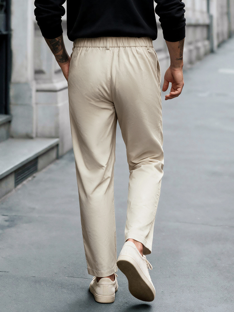 Manfinity CasualCool Men's Minimalist Casual Button Pocket Pants For Office - Khaki - View 2