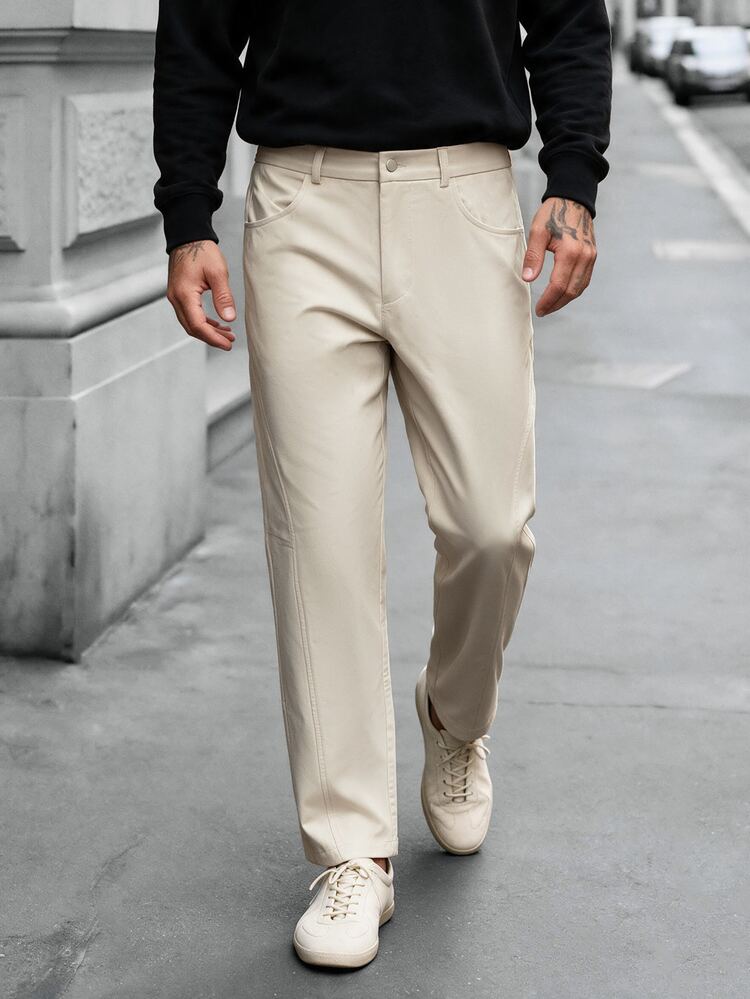 Manfinity CasualCool Men's Minimalist Casual Button Pocket Pants For Office - Khaki - View 1