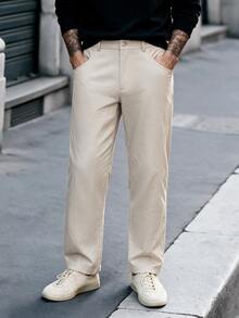 Manfinity CasualCool Men's Minimalist Casual Button Pocket Pants For Office - Khaki - View 7