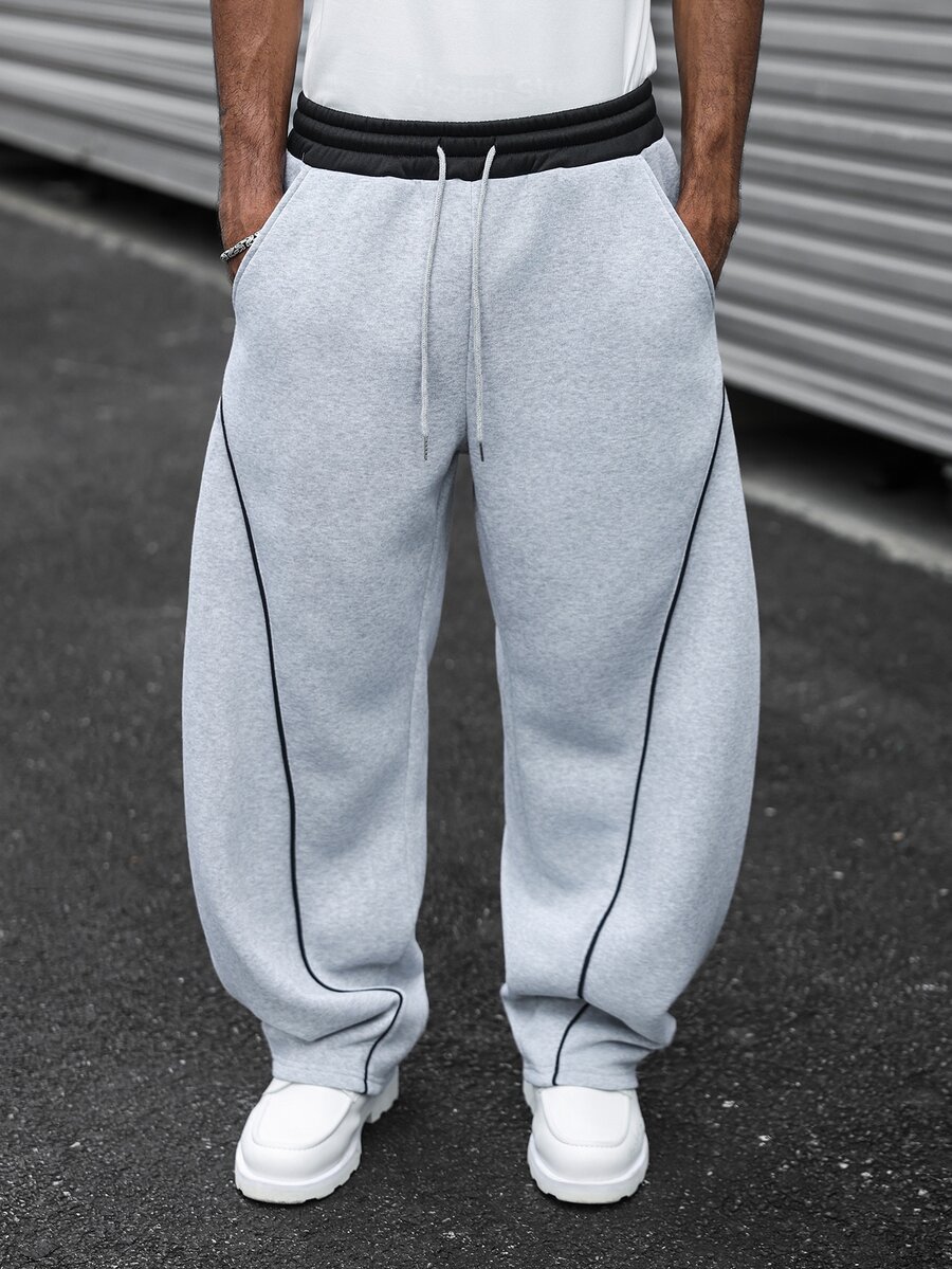 Major Grit Men's Casual Sports Sweatpants With Contrast Waistband, Drawstring And Line Pattern Design - Multicolor - View 1