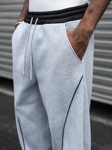 Major Grit Men's Casual Sports Sweatpants With Contrast Waistband, Drawstring And Line Pattern Design - Multicolor - View 5