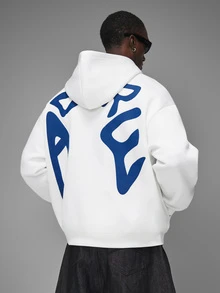 STYNVO 男士舒適布料長袖連帽套頭衛衣，休閒度假、派對、聚會、朋友約會、簡約辦公，四季經典山本風長袖 3D 泡泡大字母印花衛衣，適合自穿或送禮給朋友 - 米色 - 查看 3
