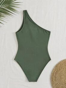 Swim Basics Traje de baño de una pieza con corte de unicolor para vacaciones - Verde - Ver 6
