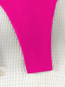 Swim Basics 女款夏季海灘度假粉色掛脖綁帶熱帶比基尼泳衣套裝 - 玫紅色 - 查看 7