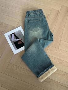 Dazy Kids Girls' Denim Jeans Spring/Summer New Style Back Pocket Rhinestone Flared Jeans (Large) - Dark Wash - View 8