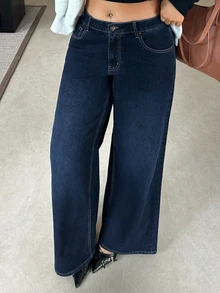 Dazy Plus Celana Jeans Denim Vintage Biru Tua Model Lurus Pas Badan, Celana Jeans Panjang Elegan dan Serbaguna - Dark Wash - View 5