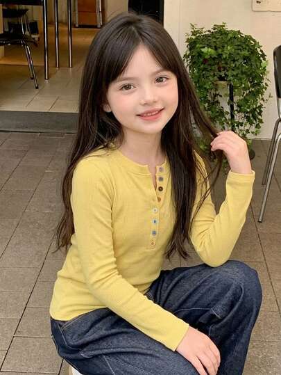Dazy Kids Tween Girl) Fitted Long Sleeve Casual Base Layer Top T-Shirt