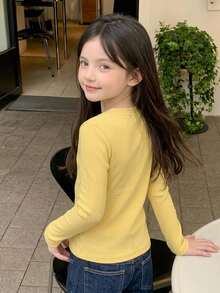 Dazy Kids Tween Girl) Fitted Long Sleeve Casual Base Layer Top T-Shirt - Yellow - View 2