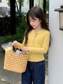 Dazy Kids Tween Girl) Fitted Long Sleeve Casual Base Layer Top T-Shirt - Yellow - View 7