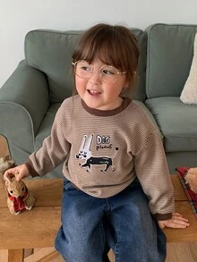 Dazy Kids Infant/Toddler (Girl) Round Neck Striped Long Sleeve Autumn/Winter Sweatshirt - Coffee Brown - View 10