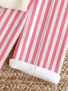 THE HAPPY LOOK 女童休閒復古米白色與粉色臘腸狗印花套裝，寬鬆落肩長袖衛衣與寬腿運動長褲，街頭復古風，舒適隨性，兒童秋季保暖內裡疊穿，Y2K風格運動套裝，適合外出、街頭穿搭、上學與休閒放鬆 - 彩色 - 查看 10