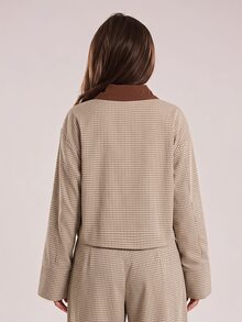 SHEIN BAE Women's Plaid Colorblock Casual Smart Casual Vintage Daily Long Sleeve Jacket Office Beige Autumn - Multicolor - View 2