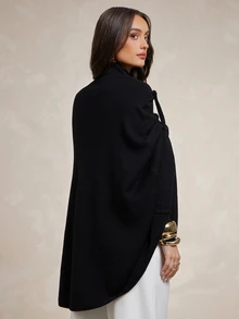 Silquee This Women's Black High-Neck Knit Top Features A Shawl-Style Design; Warm And Vintage-Inspired, It Offers Simple Elegance Suitable For Both The Workpl - Black - View 3