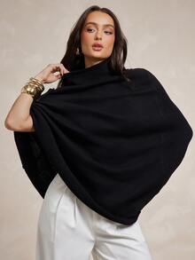 Silquee This Women's Black High-Neck Knit Top Features A Shawl-Style Design; Warm And Vintage-Inspired, It Offers Simple Elegance Suitable For Both The Workpl - Black - View 8