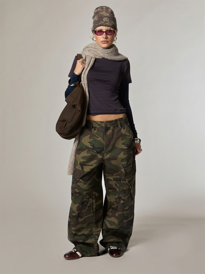 COUREZ Mid Balloon Camo Cargo Trousers/ Y2K Clothes Pants For Womens Trousers Pants Fall Outfits Winter Clothes Streetwear Back To School