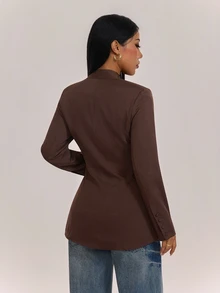 SHEIN PETITE Stylish Brown Blazer For Petite Women-Suitable For Commuting And Business Settings. - Brown - View 2