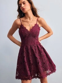 Willow Rêve Women's Embroidered Fabric Brown Waist Hollow Long Sleeve Mini Dress - Brown - View 3