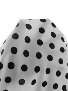 SHEIN Women's Elegant Black & White Polka Dot Long Sleeve Ruffle V-Neck Blouse, Commuter Shirt - White - View 8