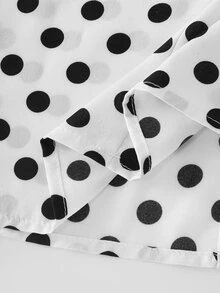 SHEIN Women's Elegant Black & White Polka Dot Long Sleeve Ruffle V-Neck Blouse, Commuter Shirt - White - View 4