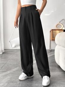 SHEIN Women's Solid Color Long Pants For Spring And Summer Fall Cloth For Women - Black - View 6