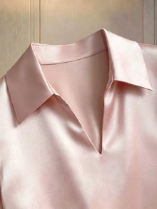 Franclia Women's Elegant Solid Color Satin V-Neck Blouse - Pink - View 5
