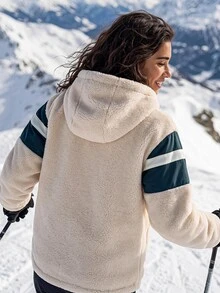 Exploreva Chaqueta de forro polar para mujer con cremallera delantera y manga larga para exteriores - Beis - Ver 5