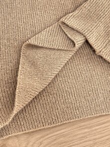 SHEIN Maternity Solid Color Dropped Shoulder Long Sleeve Zipper Half-Placket Sweater And Adjustable Waist Knit Pants Casual Set - Khaki - View 9