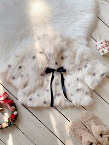 Comfortcana Women's Bow Faux Fur Coat Winter Clothes Winter Clothes 2000s Style Work Tops - Black and White - View 10