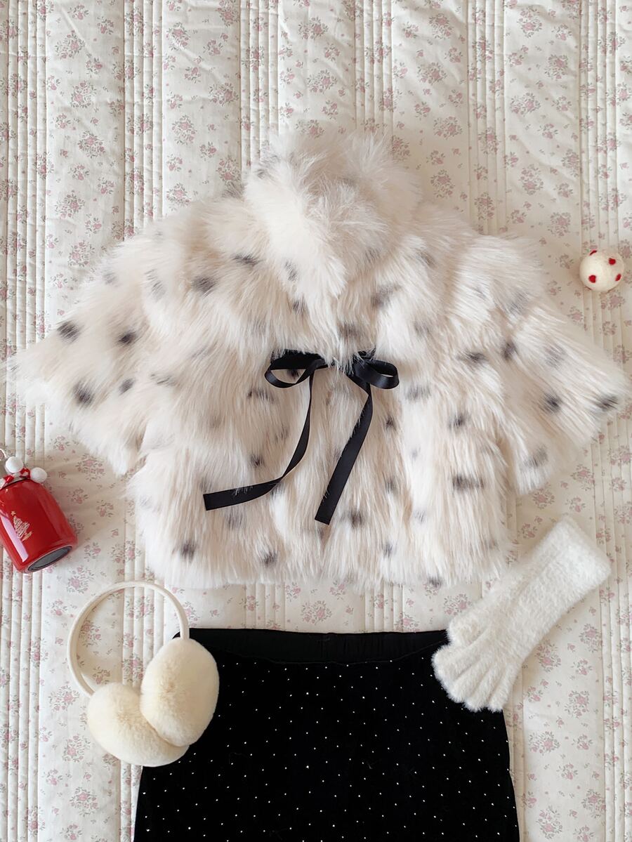 Comfortcana Women's Bow Faux Fur Coat Winter Clothes Winter Clothes 2000s Style Work Tops