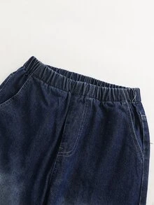 青少年男孩牛仔長褲 夏季深藍色直筒寬鬆版型工裝口袋輕量柔軟牛仔面料休閒街頭風校園度假 2026新款 - 深色水洗藍 - 查看 7