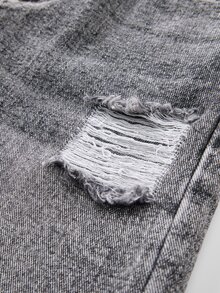Tween Girl Denim Jeans, Cool American Retro Style, Acid Wash, Distressed, Ripped, Light Grey, Elastic Waist, Loose Wide Leg Casual Denim Pants - Grey - View 7
