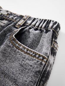 Tween Girl Denim Jeans, Cool American Retro Style, Acid Wash, Distressed, Ripped, Light Grey, Elastic Waist, Loose Wide Leg Casual Denim Pants - Grey - View 6