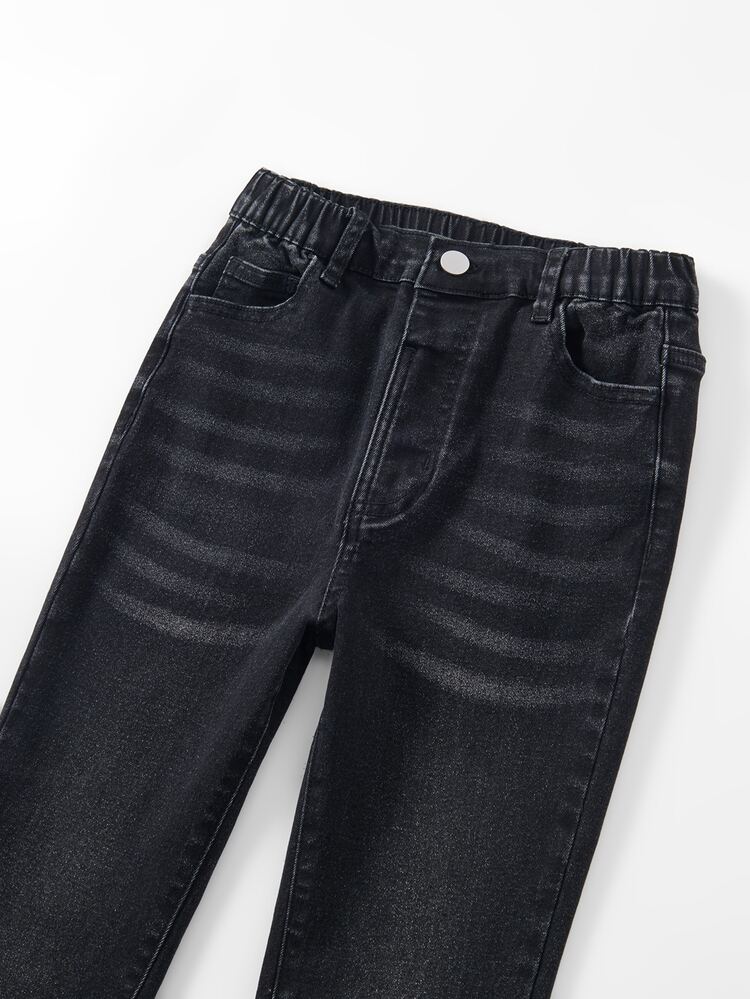 SHEIN Girls' Y2K Style Elastic Flare Leg Jeans, Distressed Ripped Frayed Hem Vintage Denim Craft, Fashionable Versatile Suitable For All Seasons - Black - View 5