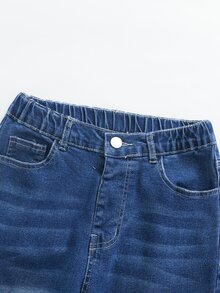 SHEIN 男童牛仔長褲，夏季，深藍色，錐形剪裁，輕量柔軟牛仔布，寬鬆休閒，校園家庭親子穿搭，秋冬款 - 中等水洗藍 - 查看 9