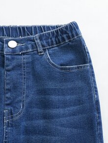 SHEIN 男童牛仔長褲，夏季，深藍色，錐形剪裁，輕量柔軟牛仔布，寬鬆休閒，校園家庭親子穿搭，秋冬款 - 中等水洗藍 - 查看 7