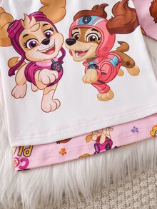 SHEIN | PAW Patrol 聯名 IP 主題可愛時尚女童青少年太陽與彩虹印花貼身高彈力面料長袖長褲 4 件式居家服套裝 2 套，貼身睡衣 - 彩色 - 查看 6