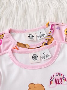 SHEIN | PAW Patrol 聯名 IP 主題可愛時尚女童青少年太陽與彩虹印花貼身高彈力面料長袖長褲 4 件式居家服套裝 2 套，貼身睡衣 - 彩色 - 查看 4