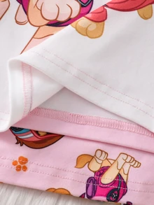 SHEIN | PAW Patrol 聯名 IP 主題可愛時尚女童青少年太陽與彩虹印花貼身高彈力面料長袖長褲 4 件式居家服套裝 2 套，貼身睡衣 - 彩色 - 查看 5