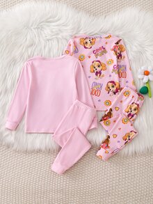 SHEIN | PAW Patrol 聯名 IP 主題可愛時尚女童青少年太陽與彩虹印花貼身高彈力面料長袖長褲 4 件式居家服套裝 2 套，貼身睡衣 - 彩色 - 查看 2