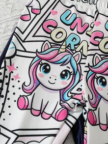 3pcs Autumn/Winter Young Girl Fashion Cute Unicorn Print Cartoon Pattern Long Pants Comfortable Milk Silk Fabric Thermal Lined Thickened Leggings - Multicolor - View 3